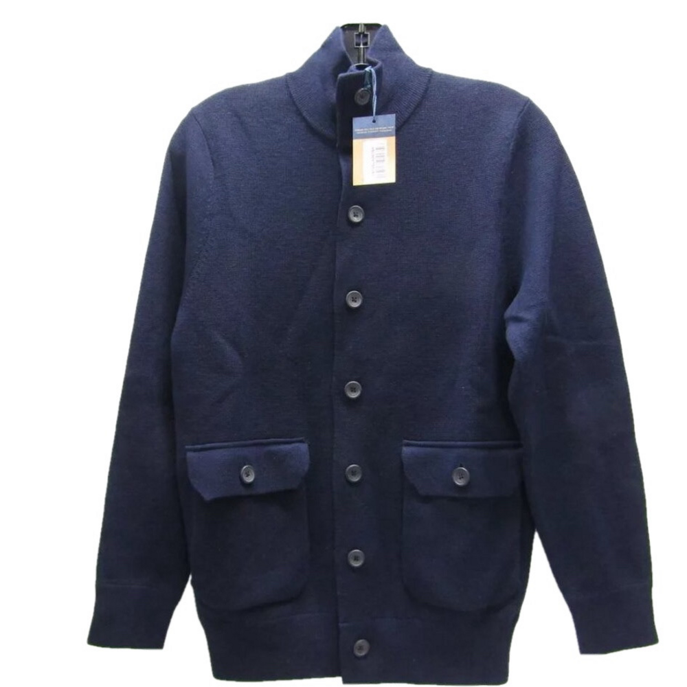 NEW CHARLES TYRWHITT Merino Wool Button Sweater Blazer Funnel Neck Size XS Navy